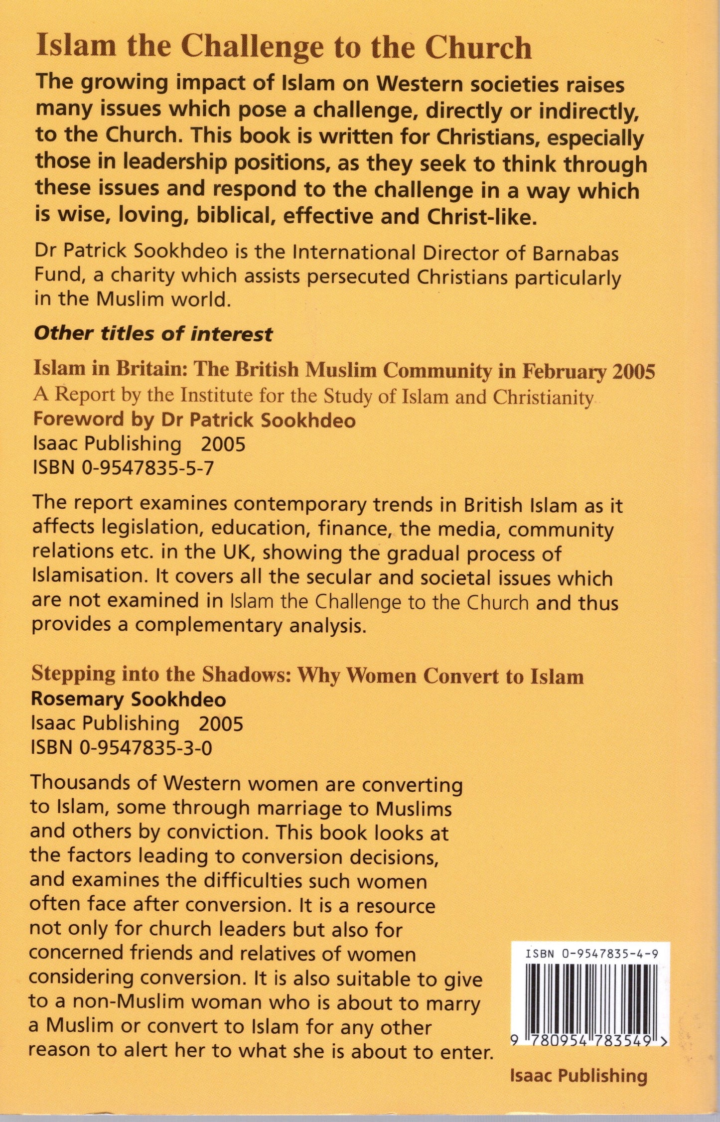 Islam The Challenge To The Church - Patrick Sookhdeo - SH - Very good condition