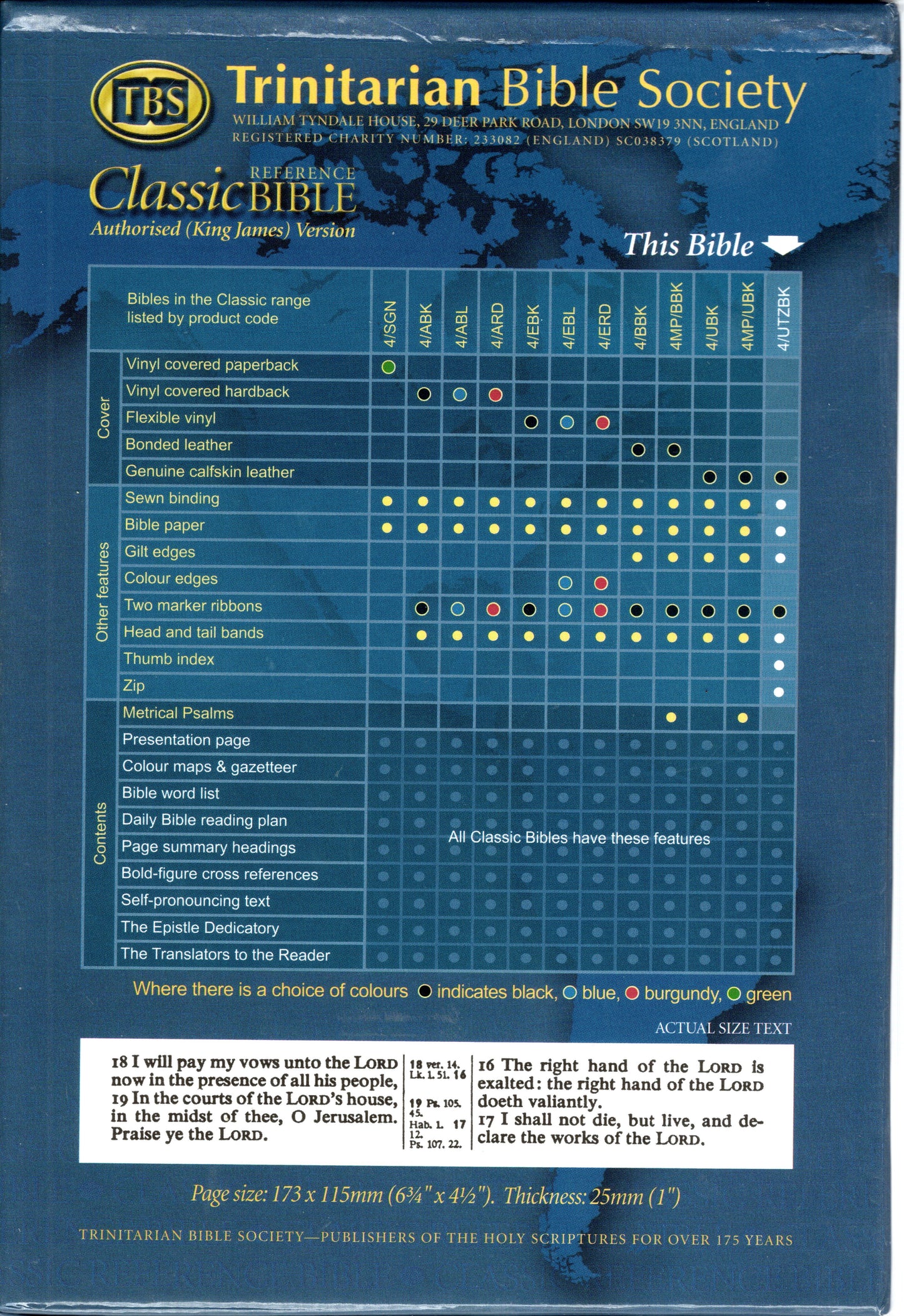 Medium print Bible with bold figure centre column references. Thumb index & zip. AV (KJV).