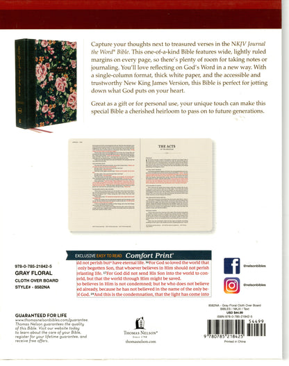 NKJV Journal the Word - Grey Floral